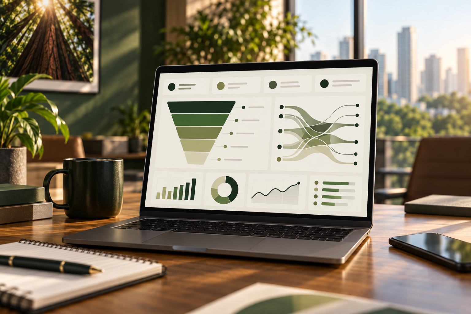 Painel de indicadores de uma loja virtual em um notebook